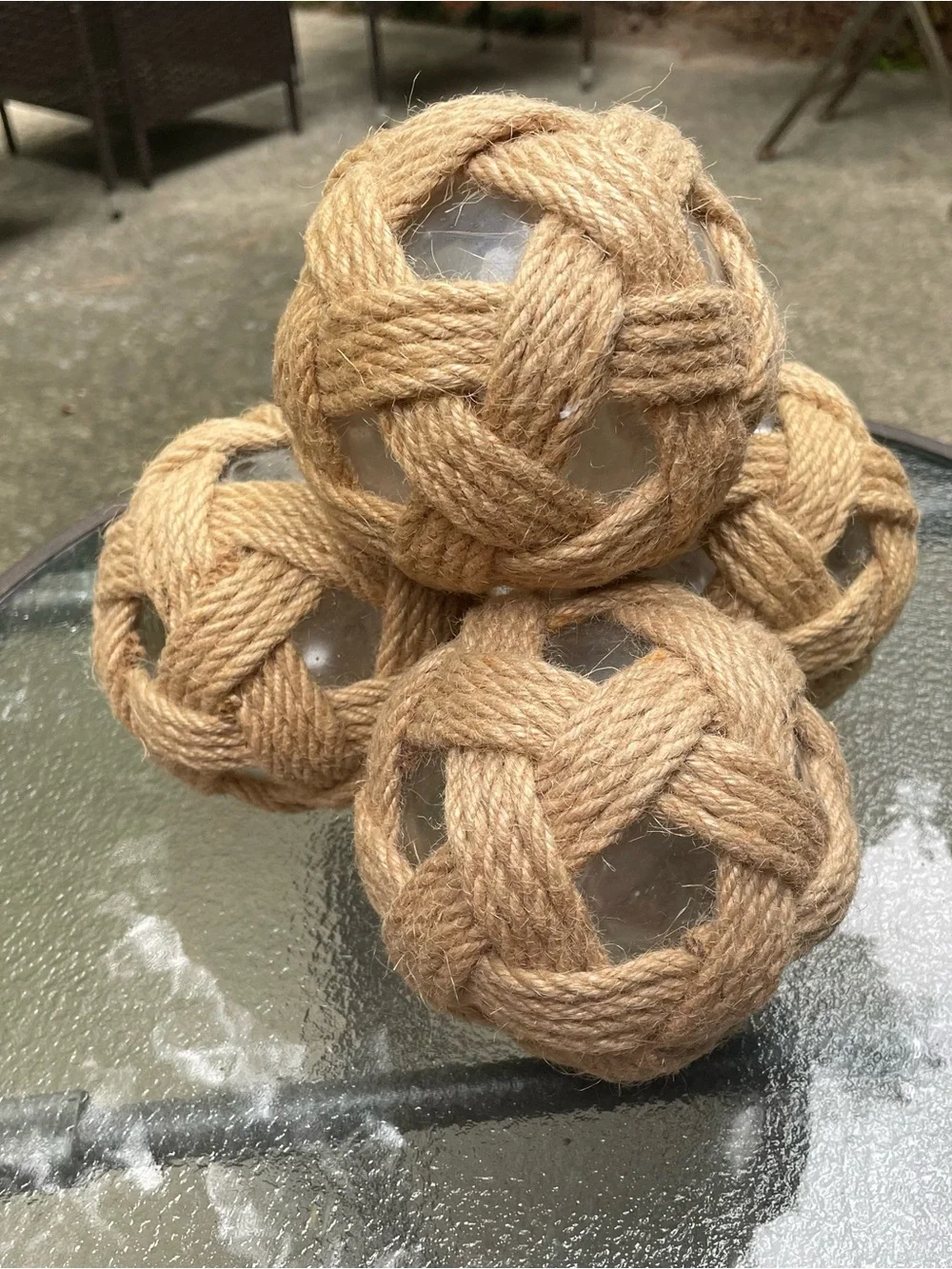 Pier 1 tan woven glass sphere decor set New